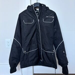 Snowboard Ski Jacket Black White Trim - S